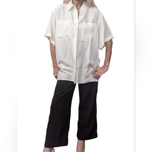 Vintage 90s 100% Silk Ivory Button Down Shirt M | Quiet Luxury Minimalist Chic